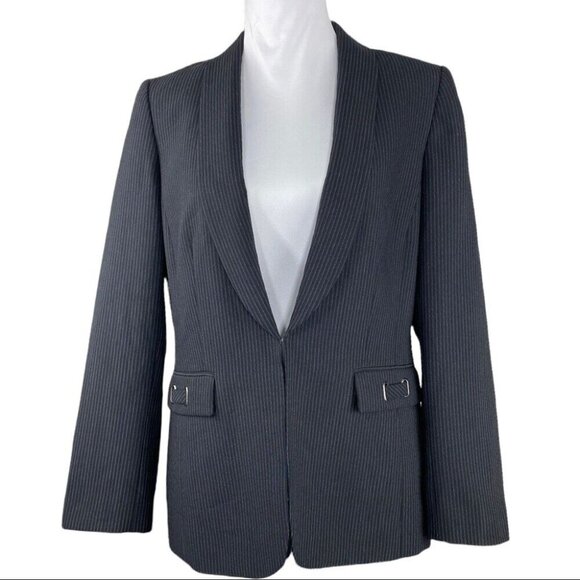 Tahari ASL Women's Black and Grey Career Pinstripe Designer Blazer 12/C40 - Picture 1 of 15